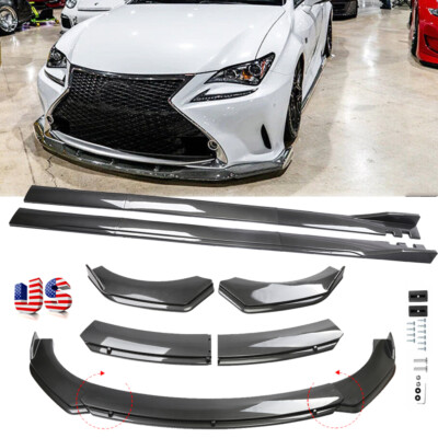 For Lexus RC F RC200t 300 Carbon Fiber Front Bumper Lip Spoiler Kit+Side Skirt