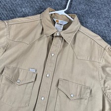 Vintage Carhartt Canvas Shirt Mens 15 Beige Long Sleeve Pearl Snap Rugged Work