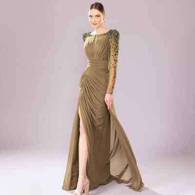 Wedding Party Dress Crystal Evening Gowns Side Split Mother of the Bride  Dresses
