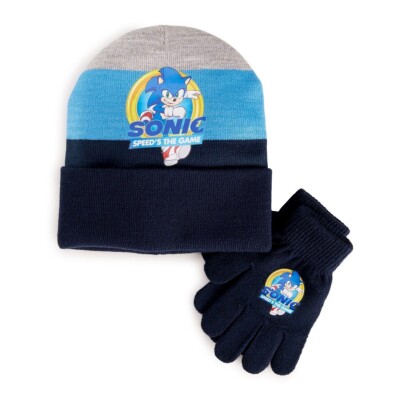 NWT Sonic the Hedgehog Beanie Hat Youth Boy Girl Tween Toboggan Gloves  Set