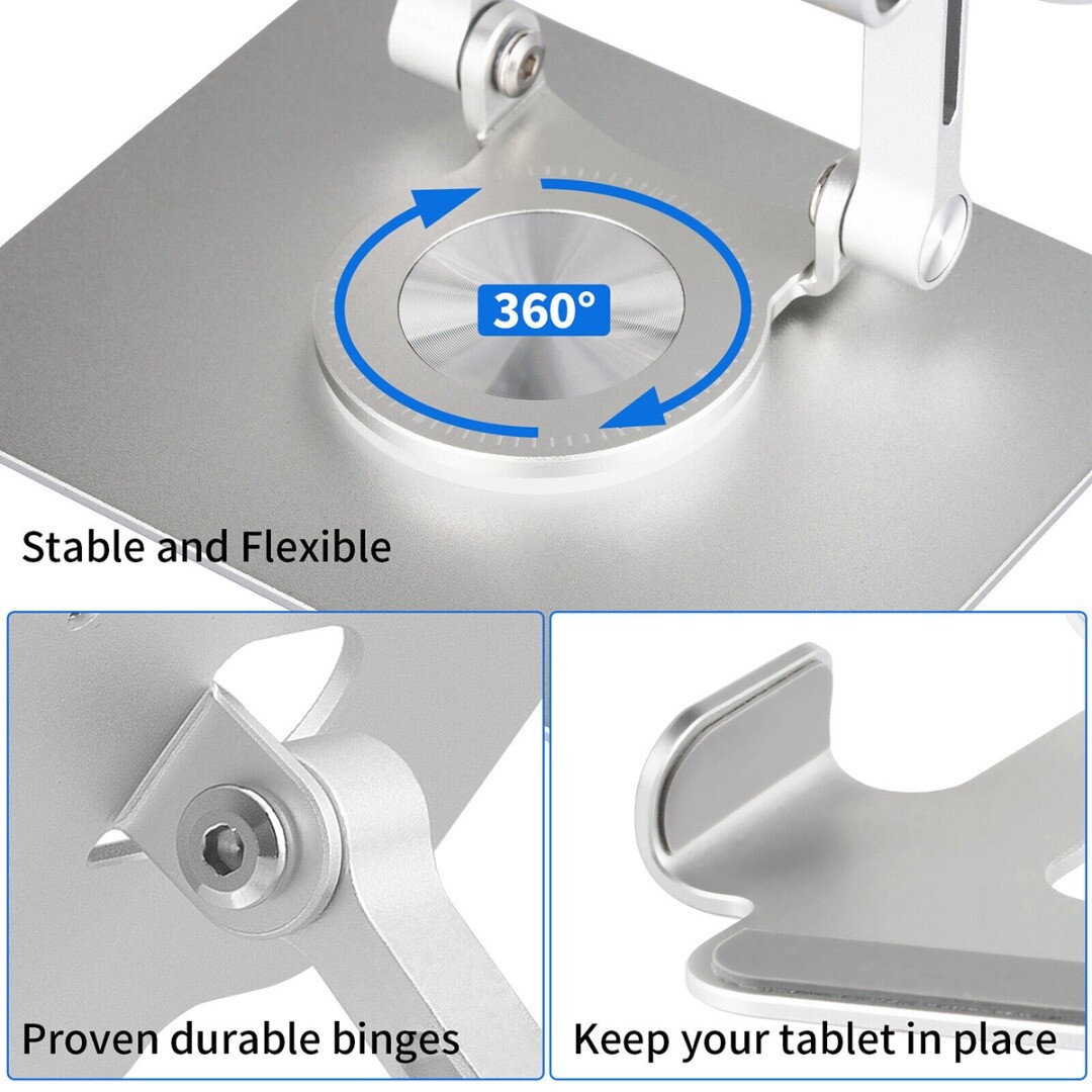 Swivel Tablet Stand 360 ° Rotating Base Aluminum Foldable Desktop