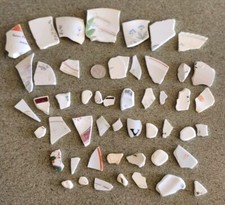 Vintage Beach Pottery Genuine Surf Tumbled Patterned Sea Pottery 50pc 220g