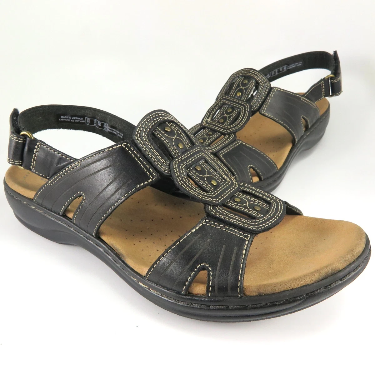 Clarks Leisa Cacti Slide | Sandalo Donna In Pelle Nera | Tacco Piatto 3,8 Cm | Chiusura Strap