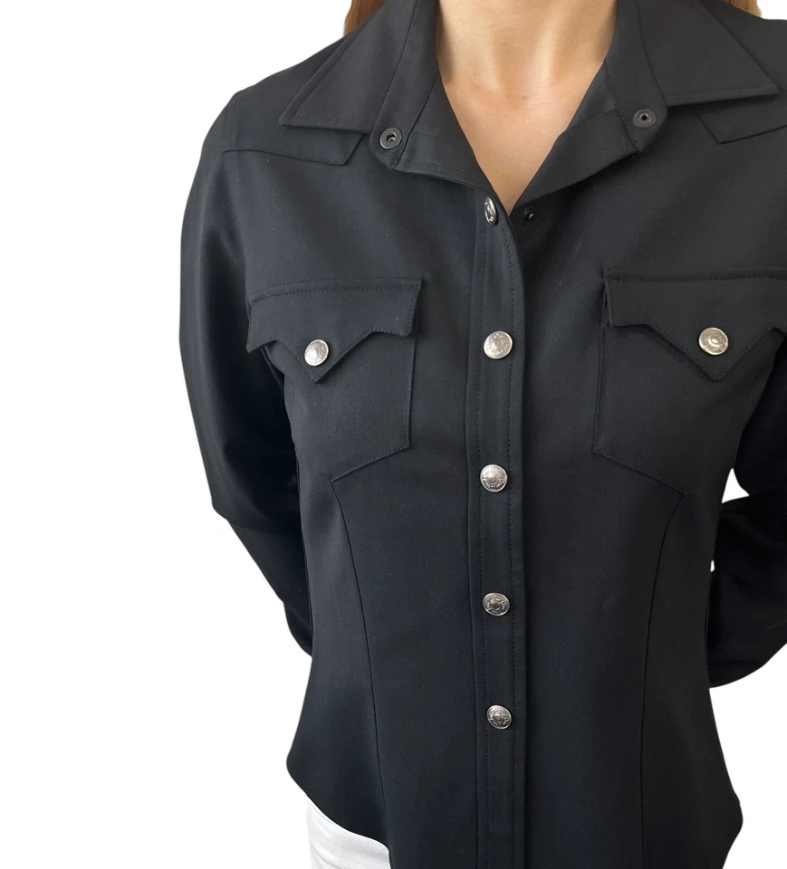 Christian Dior Vintage Logo Shirt Jacket Top #36 Snap Button Black Viscose Wool - Image 4 of 4