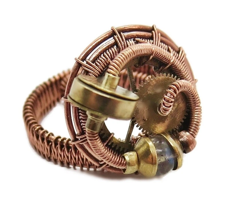 Adjustable Labradorite Steampunk Ring in Copper and Brass - Image 4 of 4