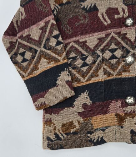 Rare 90s 'Katch Me West' Retro Horse Print Chore Jacket - Vintage Tapestry Sz. S - Picture 7 of 10