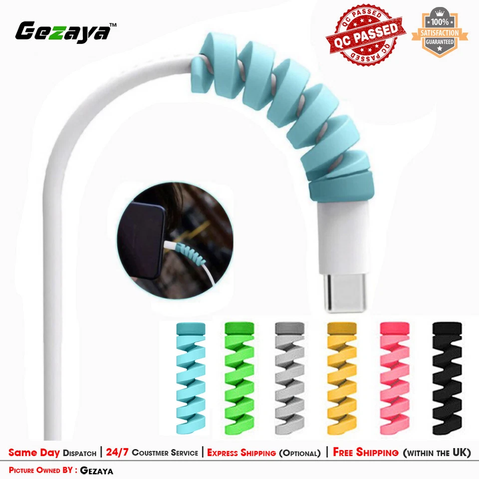 Spiral Cable Protector Wire Organizer Smartphones Charger Iphone Data Line UK - Imagem 2 de 4