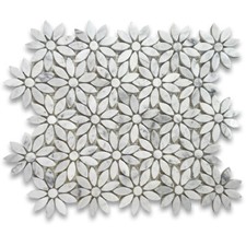 C9D0XP Daisy Flower Tile Carrara Venato White Carrera Marble Mosaic Polished