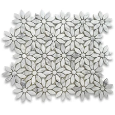 C9D0XP Daisy Flower Tile Carrara Venato White Carrera Marble Mosaic Polished