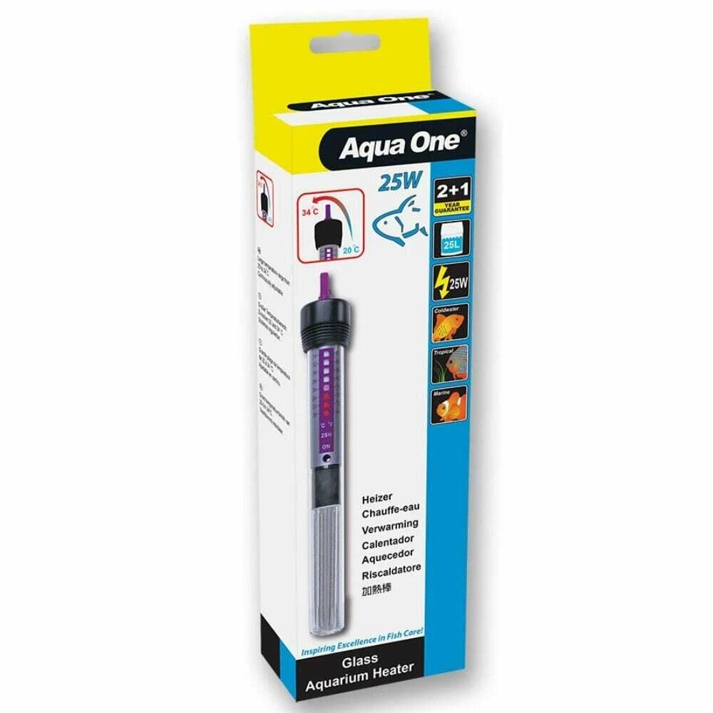 Aqua One Submersible Aquarium Fish Tank Water Glass Heater 25w 2 Year Guarantee