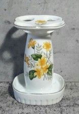 Vintage Midcentury Ceramic Floral Toothbrush Holder 4-Slot Yellow Flowers Japan
