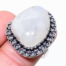 Moonstone Gemstone Handmade 925 Sterling Silver Jewelry Ring Size 8 US 