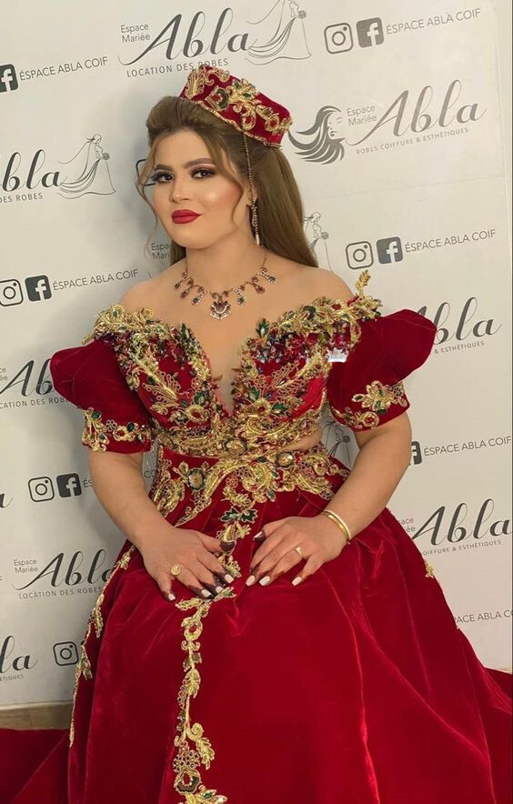 Wine Red Velvet Moroccan Traditional Prom Dresses Two Pieces