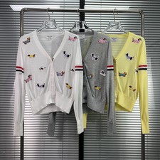 Thom Browne Women's Summer Classic Puppy Embroidery Knitted V-neck Thin Cardigan