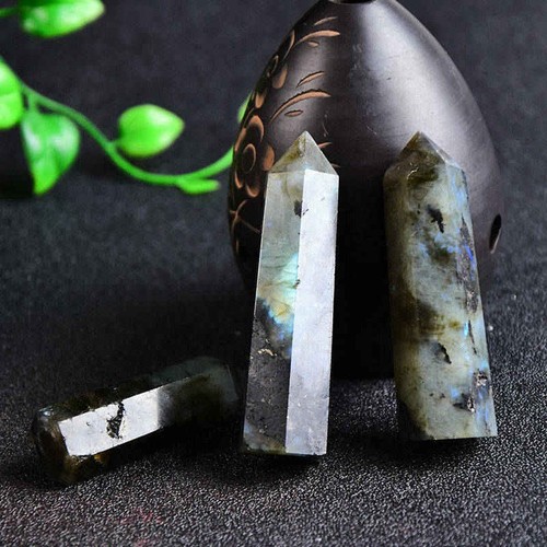 Natural Labradorite Quartz Crystal Point Wand Energy Stone Obelisk Tower Healing - Picture 18 of 50