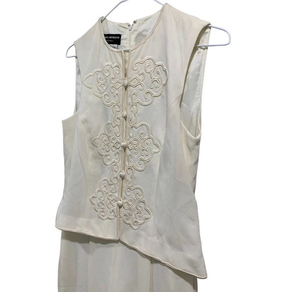 Talla 8 Donna Morgan Marfil Soutache Vintage Años 90 2 Piezas Traje Chaleco Pantalones Nuevo Foto 4 de 4