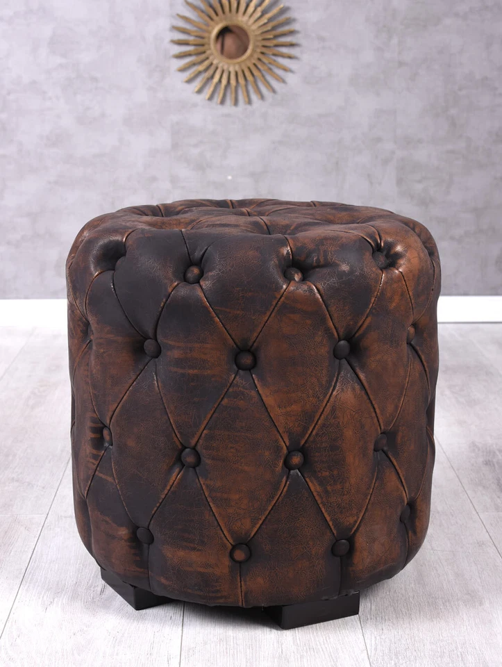 Retro Sitzwürfel Hocker Chesterfield braun Pouf Vintage Fusshocker Sitzhocker - Bild 4 von 4