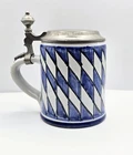 Vintage German Signed Ceramic Beer Stein Mug With Lid Handmade Blue