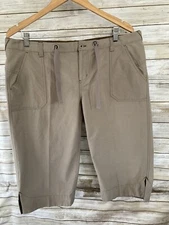 Columbia Women's Size L 18L Tan Drawstring Capris Crop Pants Hiking Camping j98