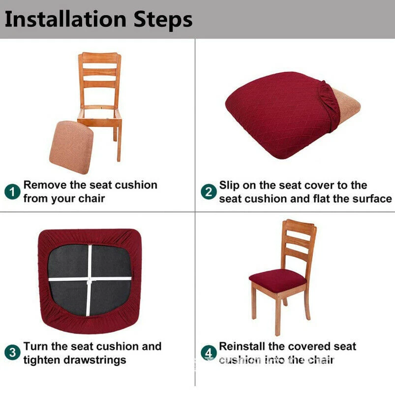Fundas de asiento para silla de comedor jacquard spandex extraíbles lavables gruesas 1/4/6 piezas Foto 2 de 4