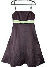 David's Bridal Women 12 Brown Satin Spaghetti Strap Fit Flare Party Dress Glam