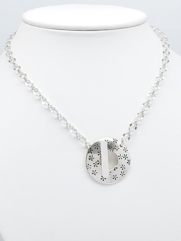 925 Solid Silver Fancy Cable Link Toggle Choker N… - image 1