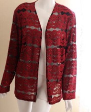 Dressbarn -sz 22w 2x Lovely Red Floral Lace Lightweight Open Jacket W/ Pailettes