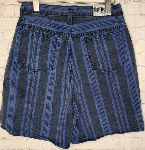 Vtg 90's Be Bop Blue Striped High Waist Bermuda Denim Shorts Women Jrs Sz 7 - Picture 2 of 7