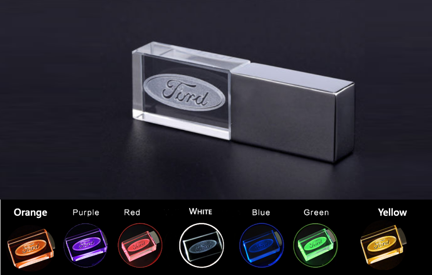 USB Flash Drive 2.0 Metal Stick 4/8/16/32/64 GB  Car Logo Ford Colored LED Light-image
