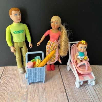 LC Caring Corners 2008 Dollhouse Doll Family Mom Dad Baby Stroller Groceries