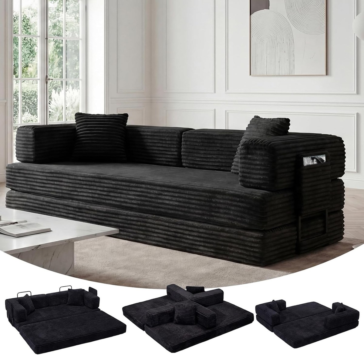 Extra Large 80.7x74.4in Floor Sofa Bed, 5 Mode Sleeper, Washable