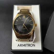 Armitron 20/5597GP Men's Black Dial Gold Tone Bracelet Watch New Battery Japan