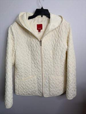 Vintage Esprit Women's XL Ivory Quilted Full Zip Hooded Line Jacket Pristine