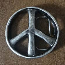 Silver Peace Sign Round Belt Buckle Style Metal 1.5in Fit Y2K Hippie 2000s Look