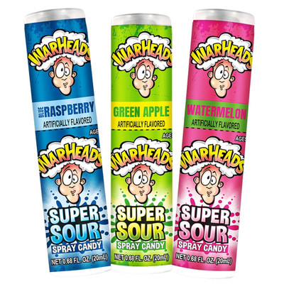 Sweetzo Warheads Super Sour Spray Candy, Assorted Fruit Flavors, Fun Party Favor