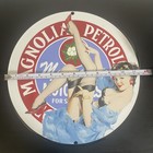 VINTAGE MAGNOLIA PETROLEUM GASOLINE LADY MOTOR OIL PORCELAIN SIGN — photo 3