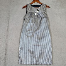 Banana Republic Dress Women 4 Gray Blue Striped Lined Bow Detail Sleeveless NWT