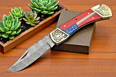CUSTOM MADE FORGED DAMASCUS STEEL FOLDING POCKET KNIFE CAMPING 1505