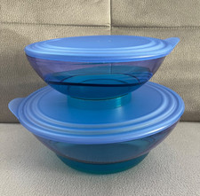Tupperware Eleganzia Schüssel mit Deckeln 1,5 Liter + 3,2 Liter -blau-grün NEU
