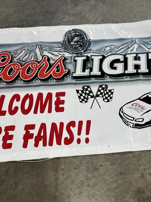 Vintage Coors Light Welcome Race Fans Banner 59x36 PVC Garage