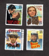 #2445-48 Classic Films Stamps, Used Se-Tenent Set of 4, 25 cent, Off Paper