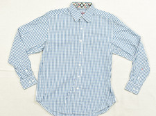 Robert Graham Shirt Mens L Shirt Blue Gingham Plaid Cotton L/S Floral Embroidery