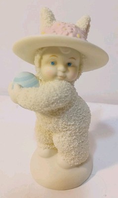 Department 56 Snowbunnies Bonnets and Bows, Baby Bunny w/hat & Egg Figure VTG