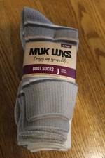 Muk Luks Crew Boot Socks - 6-Pair- Fits Women  s Shoe Sizes 6-11-Gray/Pink-NWT