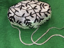 Rhinestone Jeweled Clutch Bag Crystal Flower Handbag Purse Evening Bag - Silver