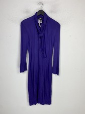 Versace Purple Plain Midi Sheath Long Sleeve Tie Neck Button Up Dress UK 12
