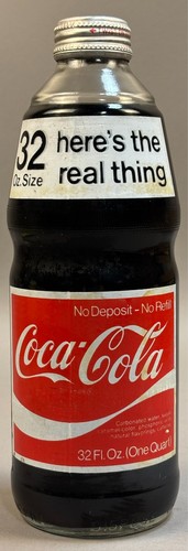 VINTAGE 70s 80s COKE COCA-COLA GLASS BOTTLE FULL SEALED 32 OZ HERE’S REAL THING