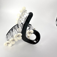 Cute White Black Flower Hair Claw Clip Women's Girls All Hair Types Strong Hold