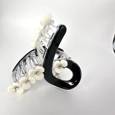 Flower White Black Hair Claw Clip Cute for Women Girls All Hair Type