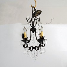Framburg Chandelier Drop Crystal Black Metal 4 Light USA Made 14x18 Authentic